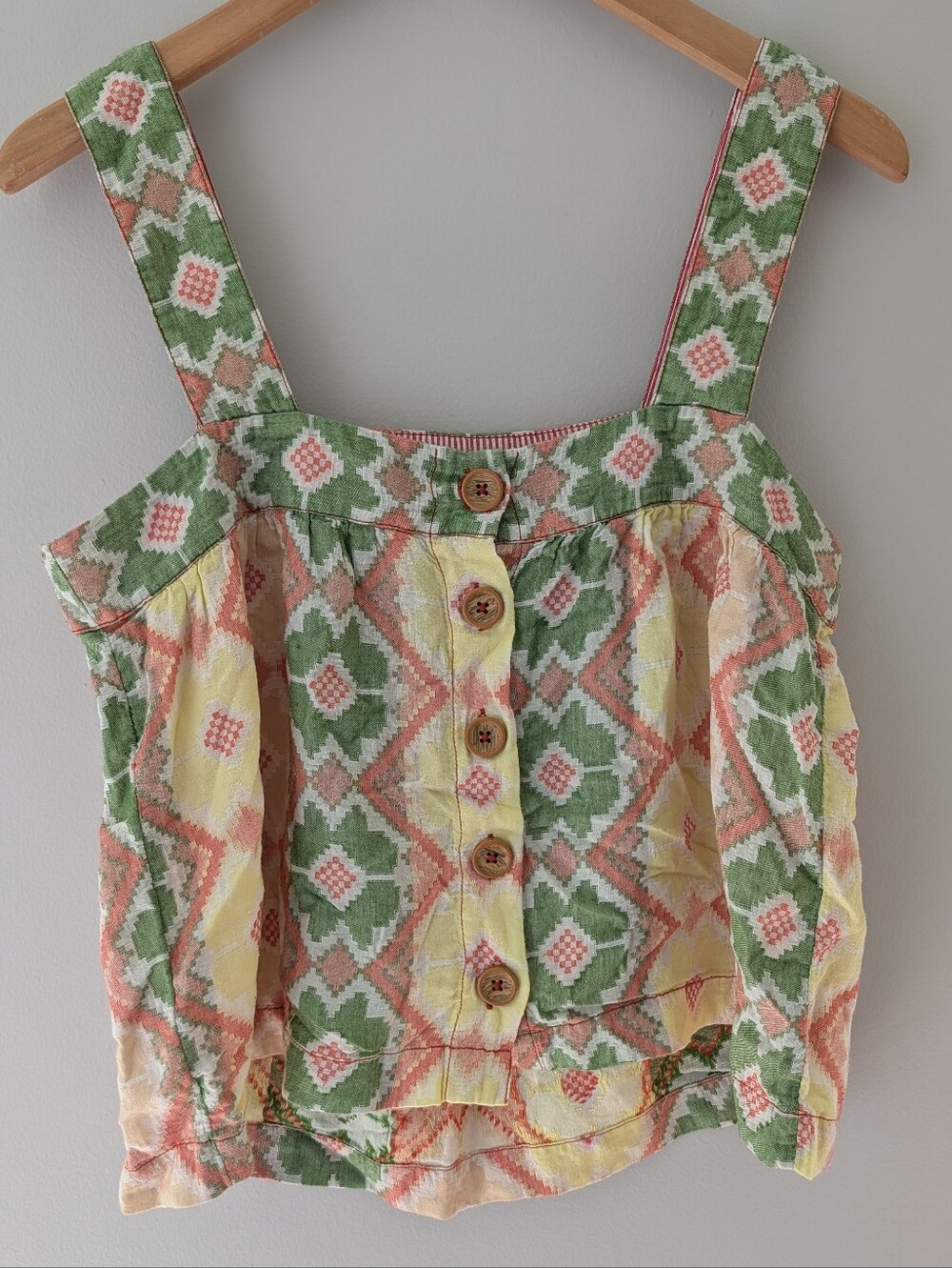 Anthropologie Floral Geometric Button Back Tank Top M Cottagecore Boho